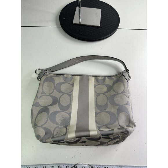 DAMAGED Coach Signature C Monogram Medium Tote Gray White Stripe Down Middle - Picture 6 of 15